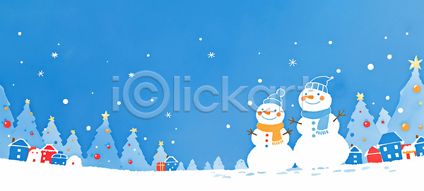 JPG 일러스트 AI일러스트 AI콘텐츠 감정 겨울 겨울풍경 국내일러스트 나무 눈꽃 눈사람 동산 백그라운드 자연 장식 주택 축제 컬러 크리스마스 파란색 하늘 흰색