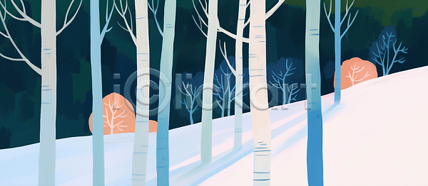 차가움 JPG 일러스트 AI일러스트 AI콘텐츠 겨울 국내일러스트 그늘 그림자 나무 나뭇가지 바람 빛 숲 자연 조화 줄기 청명 컬러 풍경 풍경화 흰색