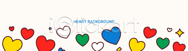 사랑 AI파일 배너템플릿 템플릿 가로배너 그래픽 노란색 단순화된 디자인 백그라운드 빨간색 웃음 장식 초록색 컬러 파란색 패턴 하트 현수막