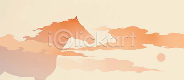 분위기 JPG 실루엣 일러스트 AI일러스트 AI콘텐츠 국내일러스트 그림 동물 병오년 붉은말 아시아 일몰 자연 저녁 조명 컬러 태양 포즈 풍경 하늘