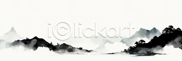 여유 평화 흐름 JPG 일러스트 AI일러스트 AI콘텐츠 국내일러스트 나무 물 뷰티풀 산 생명 수묵화 시야 안개 일상 자연 풍경 하늘