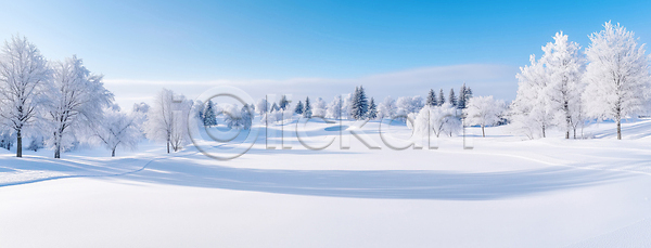 고요 차가움 JPG 편집이미지 AI콘텐츠 AI포토 겨울 골프장 공간 나무 날씨 숲 시간 얼음 자연 편집실사 평원 풍경 하늘 햇빛