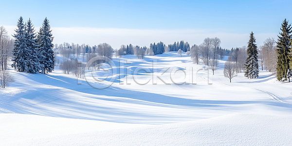 고요 JPG 편집이미지 AI콘텐츠 AI포토 겨울 골프장 기온 나무 날씨 맑음 산 수목 언덕 자연 편집실사 풍경 하늘 흰색