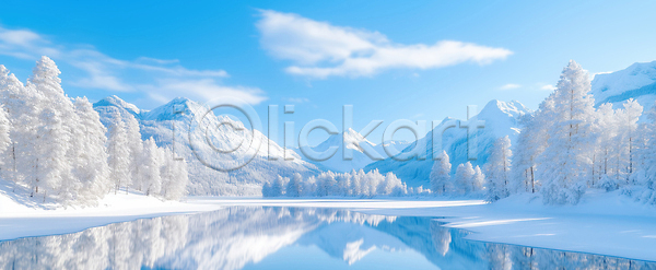 차가움 JPG 편집이미지 AI콘텐츠 AI포토 겨울 나무 반사 산 설산 야외 일상 자연 편집실사 풍경 하늘 호수