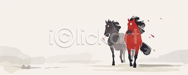 이동 자유 함께함 JPG 일러스트 AI일러스트 AI콘텐츠 걷기 검은색 공간 국내일러스트 동료 동물 말 말(동물) 모션 병오년 빨간색 생명 일상 자연 조화 주위 풍경