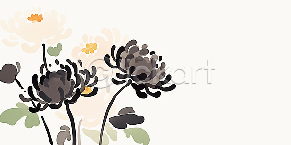 JPG 일러스트 AI일러스트 AI콘텐츠 가을 국내일러스트 국화 그림 꽃 단순화된 디자인 매난국죽 묘사 물감 배열 백그라운드 생명 식물 예술 자연 전통 조화 차분 컬러 한국화