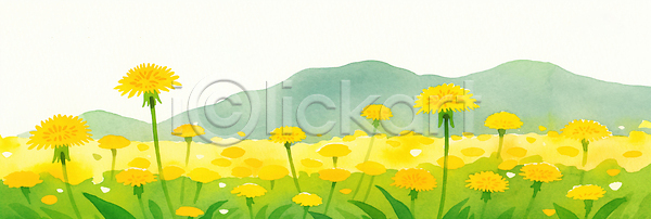 JPG 일러스트 AI일러스트 AI콘텐츠 국내일러스트 꽃 나무 들꽃 민들레 봄 산 생명 식물 야외 언덕 여름 일출 자연 잔디 정원 초원 태양 파란색 풍경 화초