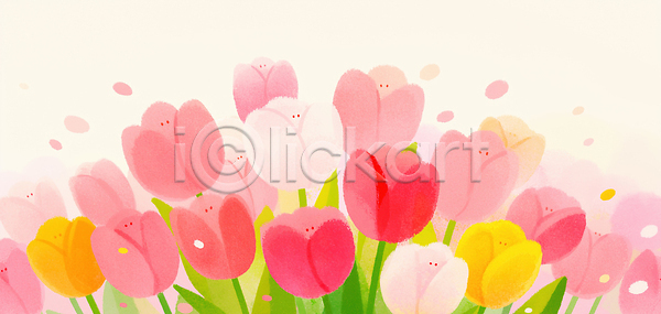 여러명 JPG 일러스트 AI일러스트 AI콘텐츠 국내일러스트 꽃 꽃가루 꽃밭 봄 식물 알록달록 자연 정원 컬러 튤립 풍경 향기 화단