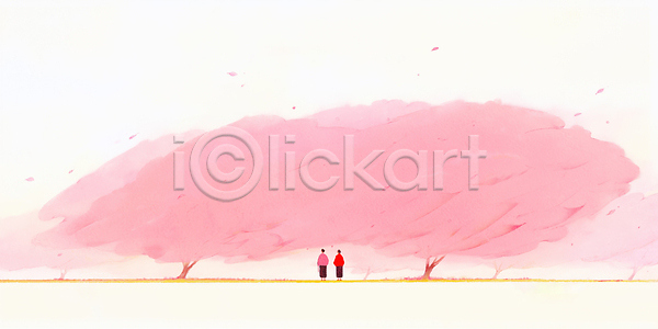 사랑 산책 소통 여유 두명 JPG 일러스트 AI일러스트 AI콘텐츠 국내일러스트 꽃 꽃잎 나란히 나무 만개 바람 벚꽃 봄 시골 자연 친구 커플 풍경