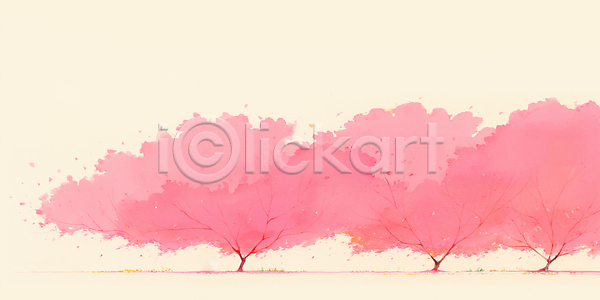 JPG 일러스트 AI일러스트 AI콘텐츠 국내일러스트 그림 꽃 나무 모양 백그라운드 벚나무 봄 분홍색 뷰티풀 생명 수채화 여름 예술 일렬 잎 자연 컬러 풍경