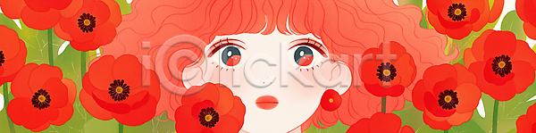 여자 JPG 앞모습 일러스트 AI일러스트 AI콘텐츠 감정 국내일러스트 귀걸이 꽃 머리 미소 봄 뷰티풀 빨간색 스타일 얼굴 자연 정원 초록색 컬러 표현 화사함