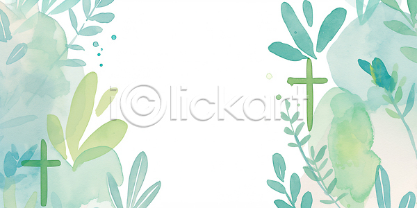 JPG 일러스트 AI일러스트 AI콘텐츠 국내일러스트 그래픽 기독교 디자인 백그라운드 수채화 식물 심플 십자가 예술 잎 자연 장식 조화 종교 창의성 초록색 환경