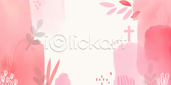 JPG 일러스트 AI일러스트 AI콘텐츠 공백 국내일러스트 그래픽 그림 기독교 단순화된 디자인 백그라운드 분홍색 수채화 식물 십자가 자연 장식 컬러 표현