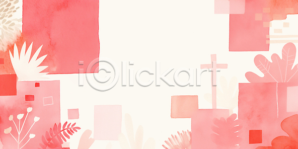 JPG 일러스트 AI일러스트 AI콘텐츠 구성 국내일러스트 그래픽 기독교 도형 디자인 모양 미술 백그라운드 분홍색 빨간색 수채화 식물 십자가 예술 이미지 잎 장식 창의성 추상 컬러