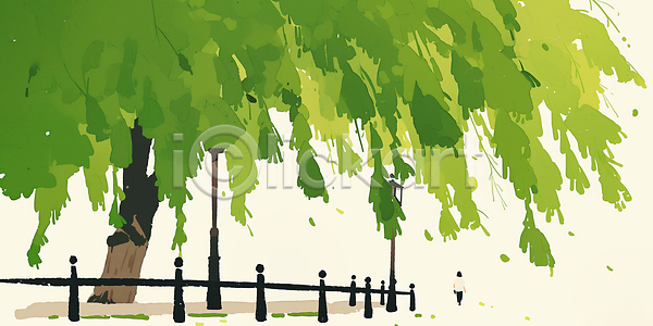 산책 휴식 사람 JPG 일러스트 AI일러스트 AI콘텐츠 가로등 공원 국내일러스트 길 나무 도시 맑음 벤치 봄 산책로 생활 여름 운동 일상 잎 자연 풍경