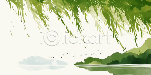 JPG 일러스트 AI일러스트 AI콘텐츠 가지치기 강 국내일러스트 나무 나뭇잎 동물 물 보트 봄 비행 생명 수면 수중 여름 자연 조류 차분 초원 풍경 하늘 환경