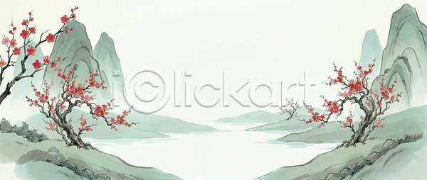 JPG 일러스트 AI일러스트 AI콘텐츠 강 국내일러스트 그림 꽃 나무 대나무 동양화 매화 물 미술 산 수채화 예술 이끼 자연 전통 조경 풍경 한국화