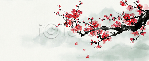 JPG 일러스트 AI일러스트 AI콘텐츠 관찰 국내일러스트 그림 꽃 꽃잎 나무 동양화 매화 배열 백그라운드 봄 뷰티풀 빨간색 산 생명 예술 잎 자연 컬러 풍경