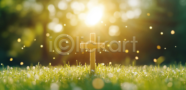 JPG 편집이미지 AI컴퓨터그래픽 AI콘텐츠 공간 금성 기독교 꽃 나무 반짝임 봄 빛 상징 십자가 여름 이미지편집 자연 잔디 종교 햇빛