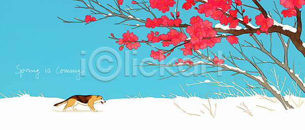 변화 JPG 일러스트 AI일러스트 AI콘텐츠 강아지 걷기 겨울 국내일러스트 기운 꽃 나무 동물 백그라운드 봄 생명 자연 축제 파란색 풍경 하늘 흰색