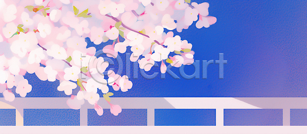 JPG 일러스트 AI일러스트 AI콘텐츠 국내일러스트 꽃 나무 만개 백그라운드 벚꽃 봄 생동감 생명 식물 일상 자연 조화 파란색 풍경 하늘 화사함