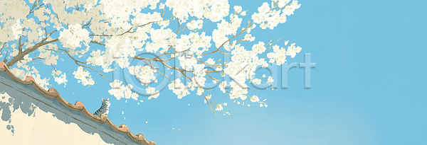 편안함 JPG 일러스트 AI일러스트 AI콘텐츠 고양이 국내일러스트 꽃 나무 동물 백그라운드 뷰티풀 아침 여름 일상 자연 조류 조화 존재 지붕 파란색 풍경 하늘