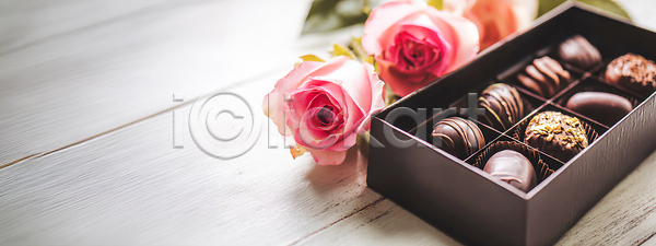 로맨틱 사랑 준비 JPG 편집이미지 AI콘텐츠 AI포토 기념일 꽃 디저트 발렌타인데이 사탕 상자 생일 선물 이벤트 장미 초콜릿 카피스페이스 탁자 편집실사 향기