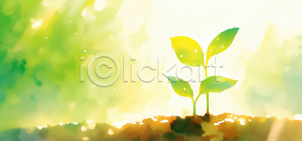 발전 변화 성장 JPG 일러스트 AI일러스트 AI콘텐츠 계절 국내일러스트 농업 땅 뿌리 새싹 생명 수채화 식물 야외 잎 자연 정원 촉촉함 파란색 햇빛 환경