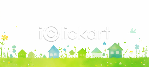 시원함 JPG 일러스트 AI일러스트 AI콘텐츠 감정 국내일러스트 꽃 농촌 도시 마을 물감 밝음 백그라운드 봄 생명 식물 자연 주택 초록색 초원 컬러 풍경 하늘 환경