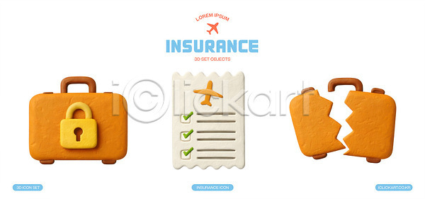 PSD 편집이미지 고무 디자인 문서 보험 비행기 스타일 안전장비 여행 여행가방 장식 체크리스트 컬러 클레이아트 편집3D