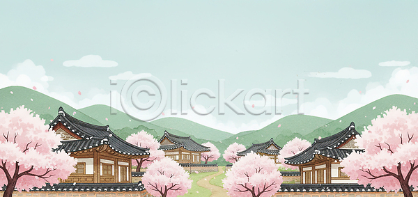 여러명 JPG 일러스트 AI일러스트 AI콘텐츠 고건축 고택 고풍 국내일러스트 만개 문화 벚꽃 봄 뷰티풀 언덕 여행 역사 일상 자연 조경 조선소 풍경 하늘 한국 한옥마을