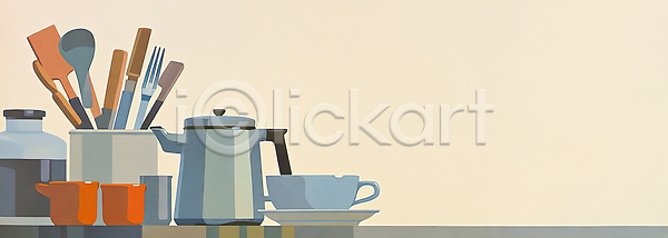 준비 JPG 일러스트 AI일러스트 AI콘텐츠 국내일러스트 끓이기 도구 물 손잡이 식사 아침 오브젝트 장식 정리 주방 주방용품 주전자 찻잔 커피 커피잔 컵 탁자 홈카페