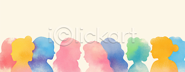 사람 여러명 여자 JPG 실루엣 일러스트 AI일러스트 AI콘텐츠 감정 국내일러스트 그림 나란히 다양 대화 디자인 모양 분홍색 예술 일상 초록색 컬러 파란색 표현