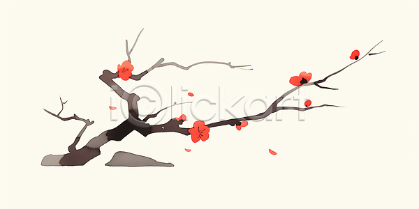 떨어짐 JPG 일러스트 AI일러스트 AI콘텐츠 가지치기 개화 국내일러스트 꽃 꽃잎 나무 나뭇가지 봄 뷰티풀 빨간색 생명 생태계 식물 잎 자연 장면 풍경 한국화 홍매화 환경