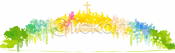 화려 JPG 일러스트 AI일러스트 AI콘텐츠 경관 공원 국내일러스트 그라데이션 기독교 꽃 나무 뷰티풀 수목 신도 십자가 예배 자연 장식 정원 종교 초록색 컬러 풍경