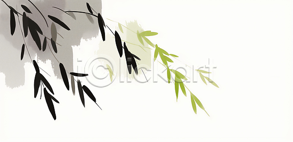 흐름 JPG 일러스트 AI일러스트 AI콘텐츠 검은색 국내일러스트 그림 단순화된 대나무 디자인 모양 배열 백그라운드 수채화 식물 실내 연두색 예술 잎 자연 한국화