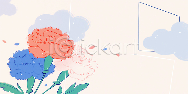 JPG 일러스트 AI일러스트 AI콘텐츠 국내일러스트 그림 꽃 대칭 디자인 모양 미술 백그라운드 빨간색 생명 식물 여름 자연 장식 카네이션 컬러 파란색 흰색