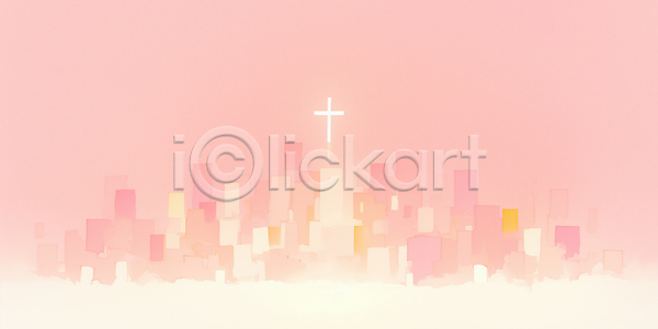 JPG 실루엣 일러스트 AI일러스트 AI콘텐츠 건축물 국내일러스트 기독교 대도시 도시 도시풍경 백그라운드 분홍색 빌딩 십자가 아침 장면 저녁 종교 풍경 하늘