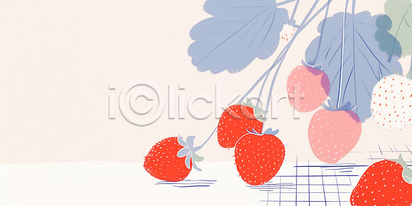 신선 JPG 일러스트 AI일러스트 AI콘텐츠 건강 과일 국내일러스트 그림 디저트 딸기 맛 밝은색 백그라운드 빨간색 수확 식물 여름 원산지 음식 잎 자연