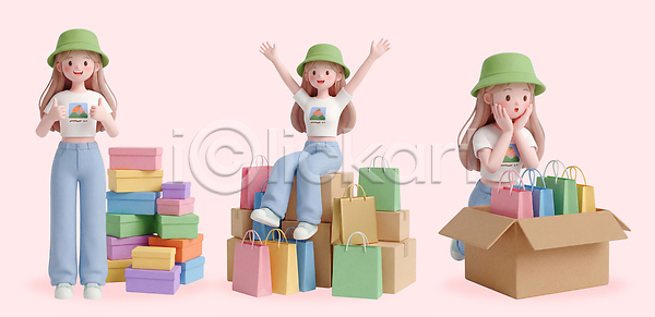 기쁨 행복 PSD 편집이미지 모델 묶기 백그라운드 봉투 북 분홍색 상자 선물 세일 쇼핑 스티커 오브젝트 웃음 캐릭터 패키지 편집3D