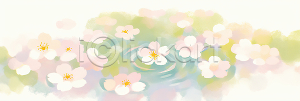 부드러움 평화 JPG 일러스트 AI일러스트 AI콘텐츠 국내일러스트 꽃 꽃밭 꽃잎 물 벚꽃 봄 뷰티풀 생명 수달 수면 수중식물 수채화 연못 자연 컬러 풍경