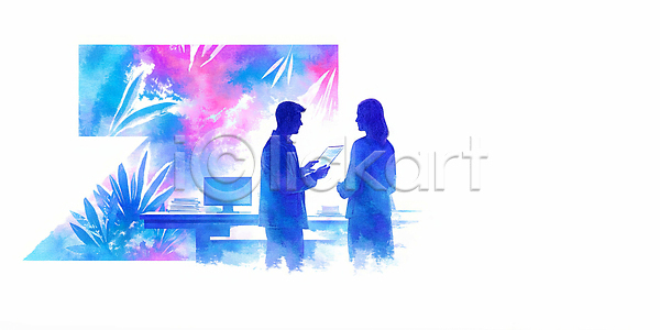 소통 남자 여러명 여자 JPG 일러스트 AI일러스트 AI콘텐츠 공간 공유 국내일러스트 대화 디자인 문서 백그라운드 사무실 상호작용 수채화 업무 자료 작업 장식 직장 컬러 환경 회의