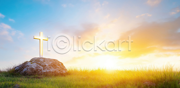 JPG 편집이미지 AI컴퓨터그래픽 AI콘텐츠 기독교 십자가 아침 이미지편집 일몰 자연 조명 종교 초원 태양 풍경 햇빛