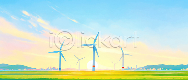 발전 JPG 실루엣 일러스트 AI일러스트 AI콘텐츠 국내일러스트 날씨 녹이기 도시 바람 바람개비 에너지 자연 저녁 지구 초원 태양 풍경 풍력기 풍력발전소 풍력에너지 환경