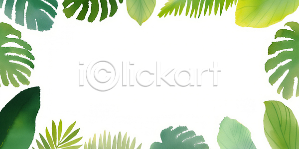 JPG 일러스트 AI일러스트 AI콘텐츠 국내일러스트 그림 나뭇잎 디자인 모양 배열 백그라운드 보테니컬아트 수채화 식물 열대 원근감 원형 잎 자연 장식 초록색 컬러 크기 프레임 하늘색