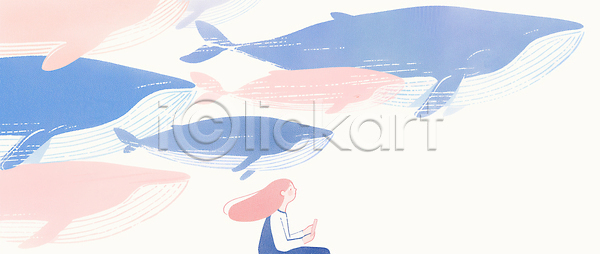 소녀 JPG 일러스트 AI일러스트 AI콘텐츠 고래 국내일러스트 동물 백그라운드 수중동물