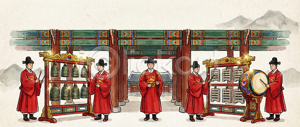 남자 JPG 일러스트 AI일러스트 AI콘텐츠 거리 공연 관람 국내일러스트 국악기 문화 복식 악기 역사 예술 오브젝트 옷 음악 의식 이벤트 전통 종 종묘제례악 한국 한복