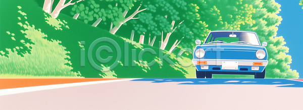 JPG 일러스트 AI일러스트 AI콘텐츠 국내일러스트 나무 도로 드라이브 봄 숲 여행 운전 자연 차선 초록색 풍경