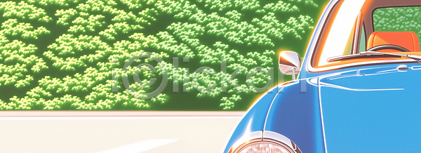 JPG 일러스트 AI일러스트 AI콘텐츠 국내일러스트 나무 도로 드라이브 봄 여행 자동차 자연 주차 초록색 풍경