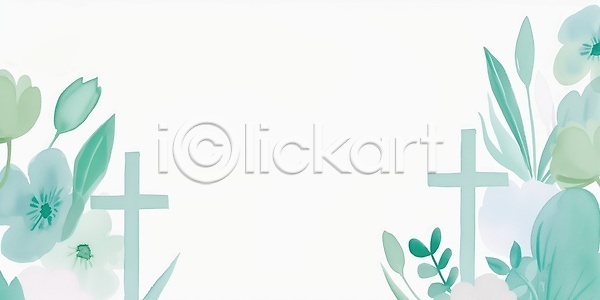 JPG 일러스트 AI일러스트 AI콘텐츠 국내일러스트 기념 기독교 꽃 백그라운드 뷰티풀 수채화 십자가 자연 종교 청록색 카피스페이스
